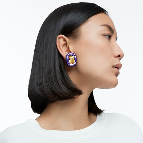 Dulcis clip earrings, Cushion cut crystals, Purple